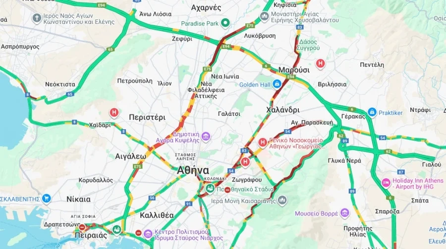 Κίνηση στους δρόμους: Στο «κόκκινο» Κηφισός, Κηφισίας, Μεσογείων και Περιφερειακός Υμηττού kinisi.jpg